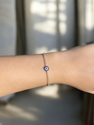 Mavi Nazarlık Detaylı Su Yolu Gold Kadın Bileklik
