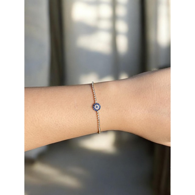 Mavi Nazarlık Detaylı Su Yolu Gold Kadın Bileklik