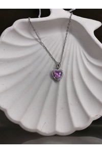 Pembe Kalp Detaylı Silver Kolye