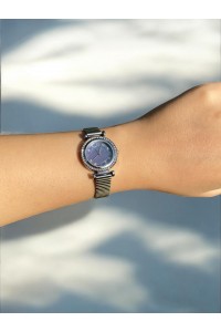 Yuvarlak Mavi Kadranlı Gümüş İnce Kordonlu Kadın Vintage Saat-7