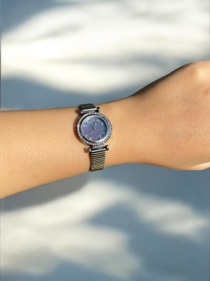 Yuvarlak Mavi Kadranlı Gümüş İnce Kordonlu Kadın Vintage Saat-7