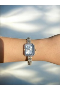 Dikdörtgen Kadranlı Gümüş İnci Kordonlu Kadın Vintage Saat-9