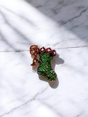 Yılbaşı Yeşil Çorap Broş