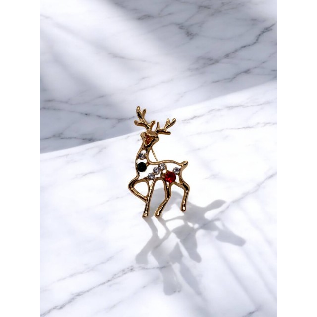 Yılbaşı Ren Geyiği Taşlı Broş