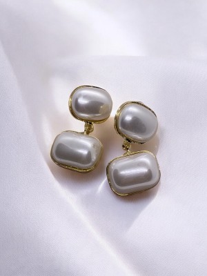 Dikdörtgen Taşlı Beyaz Sedefli Küpe