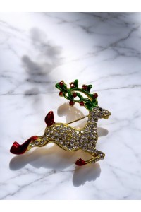 Yılbaşı Ren Geyiği Taşlı Broş