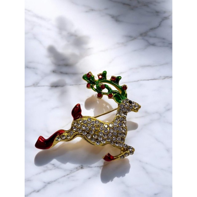 Yılbaşı Ren Geyiği Taşlı Broş Yılbaşı Ren Geyiği Taşlı Broş