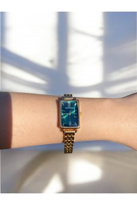 Dikdörtgen Zümrüt Yeşili Kadranlı Gold Kordonlu Kadın Vintage Saat-11