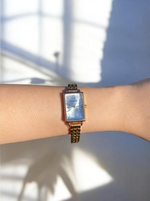 Dikdörtgen Beyaz Kadranlı Gold Kordonlu Kadın Vintage Saat-11