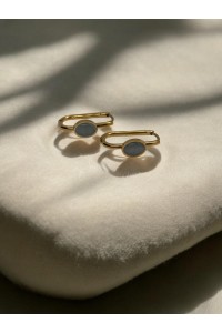 Çelik Kedi Gözü Taşlı Küpe