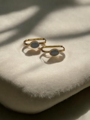 Çelik Kedi Gözü Taşlı Küpe