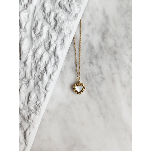 Çelik Vintage Beyaz Kalp Kolye