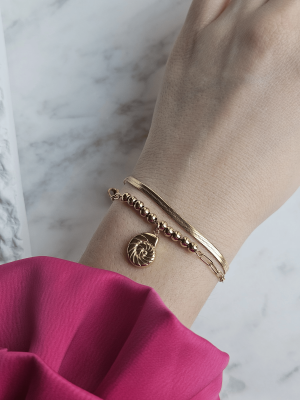 Deniz Kabuğu Detaylı İki Sıra Çelik Bileklik