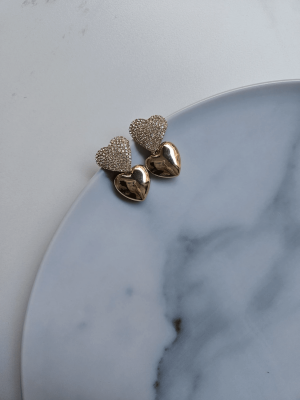 Vip Gold Taşlı Kalp Küpe