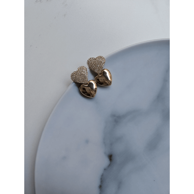 Vip Gold Taşlı Kalp Küpe