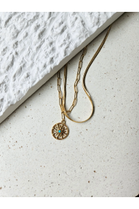 İkili Çelik Güneş Antik Kolye