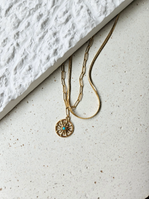 İkili Çelik Güneş Antik Kolye