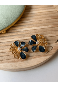 Vintage Gold - Mavi Çiçek Küpe