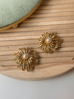 Vip İncili Taşlı Gold Küpe