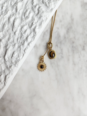 Çelik Doğal Taşlı Gold Charm Kolye