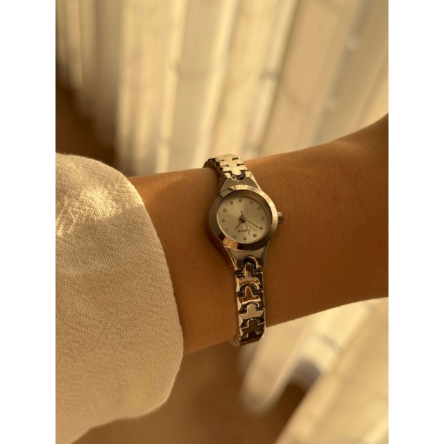 Kadın İnce Kordonlu Vintage Çelik Kasa Gümüş Minimal Kol Saati 21