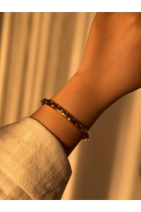 Beyaz Taşlı Yıldız Motifli Çelik Gold Bileklik