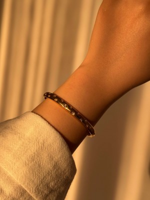 Beyaz Taşlı Yıldız Motifli Çelik Gold Bileklik