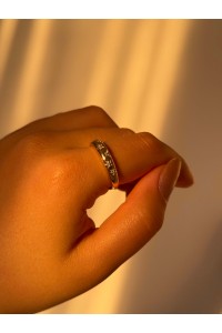 Beyaz Taşlı Yıldız Motifli Çelik Gold Ayarlanabilir İnce Yüzük