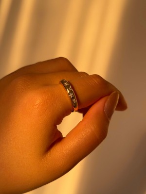 Beyaz Taşlı Yıldız Motifli Çelik Gold Ayarlanabilir İnce Yüzük