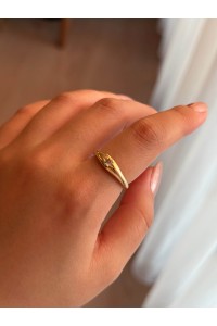 Beyaz Taşlı Yıldız Motifli Çelik Gold Ayarlanabilir Yüzük 3