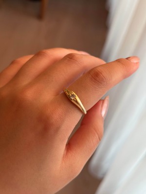 Beyaz Taşlı Yıldız Motifli Çelik Gold Ayarlanabilir Yüzük 3