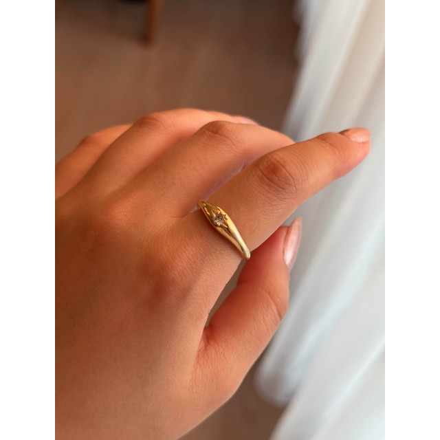 Beyaz Taşlı Yıldız Motifli Çelik Gold Ayarlanabilir Yüzük 3