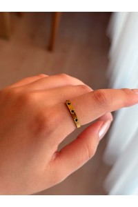 Zümrüt Yeşili Taşlı Kuzey Yıldızı Motifli Çelik Gold Yüzük