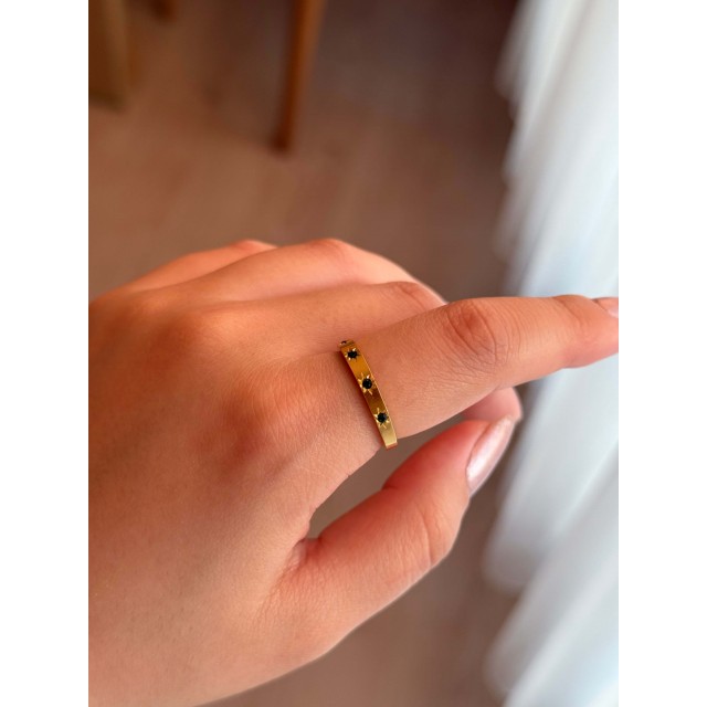 Zümrüt Yeşili Taşlı Kuzey Yıldızı Motifli Çelik Gold Yüzük