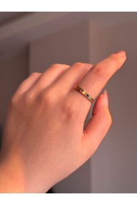 Renkli Taşlı Kuzey Yıldızı Motifli Çelik Gold Yüzük