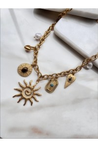 Çelik Çoklu Charm Güneş Kadın Kolye - Bikini Kolye