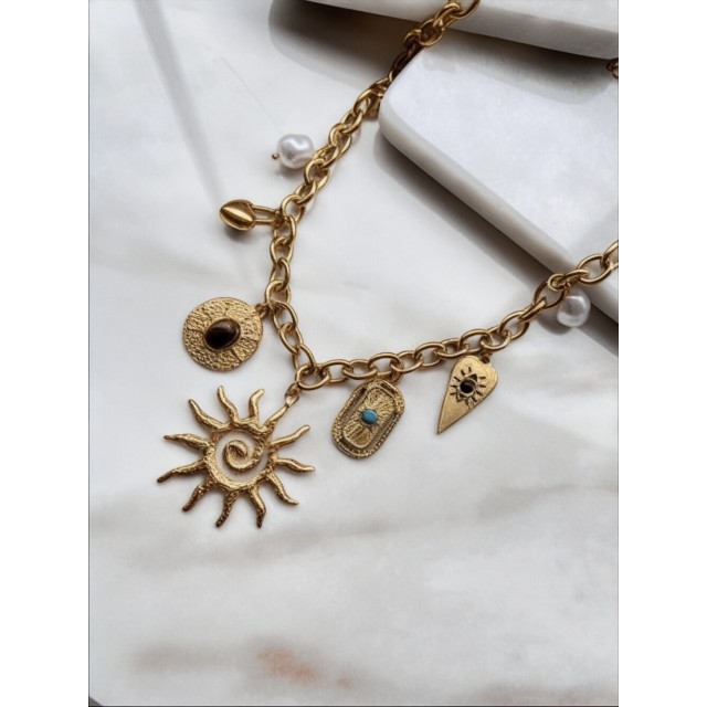 Çelik Çoklu Charm Güneş Kadın Kolye - Bikini Kolye Çelik Çoklu Charm Güneş Kadın Kolye - Bikini Kolye