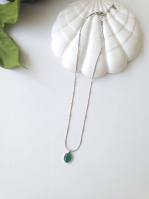 Çelik Silver Yeşil Taşlı Kadın Kolye - Emerald