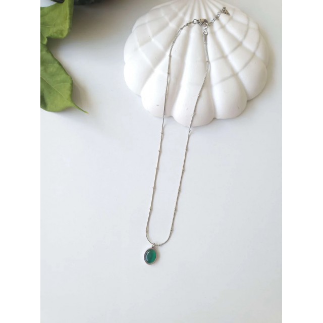 Çelik Silver Yeşil Taşlı Kadın Kolye - Emerald