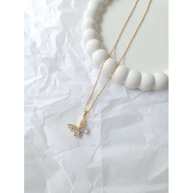 Çelik Gold Taşlı Kelebek Kadın Kolye Çelik Gold Taşlı Kelebek Kadın Kolye