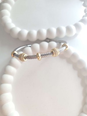 Çelik Gümüş Taşlı Kadın Kelepçe Bileklik