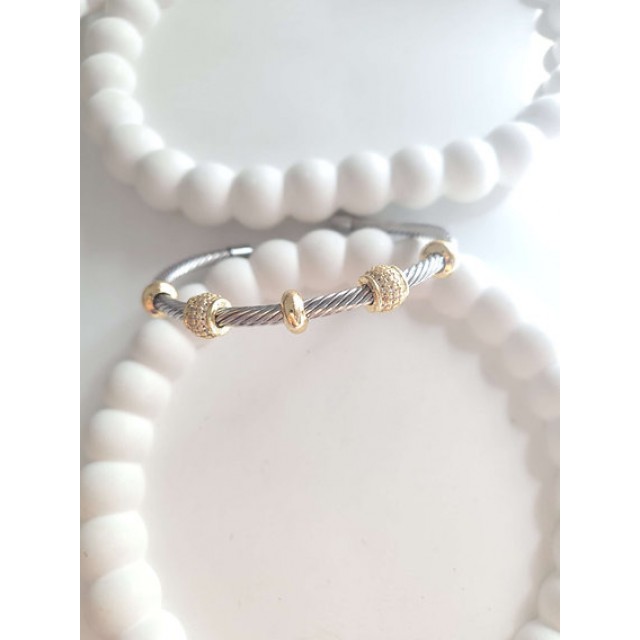 Çelik Gümüş Taşlı Kadın Kelepçe Bileklik