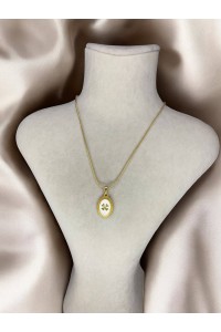 Handmade Pirinç Üzeri Altın Kaplama Oval Yonca Plaka Kadın Kolye -CloverLuck