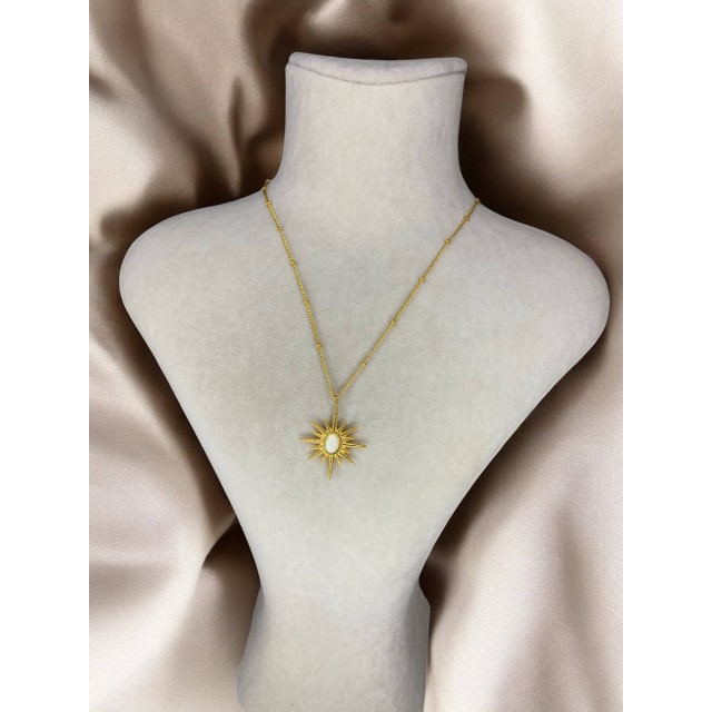 Handmade Pirinç Üzeri Altın Kaplama Kuzey Yıldızı Taşlı Kadın Kolye White