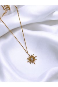 Handmade Pirinç Üzeri Altın Kaplama Kuzey Yıldızı Taşlı Kadın Kolye White