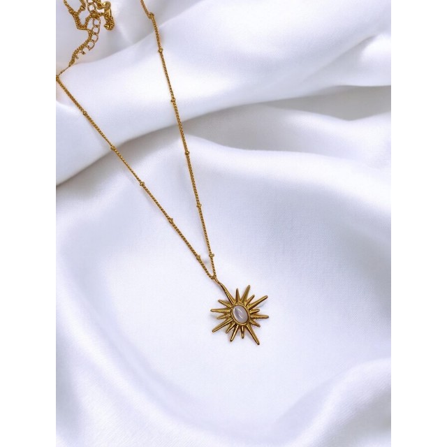 Handmade Pirinç Üzeri Altın Kaplama Kuzey Yıldızı Taşlı Kadın Kolye White