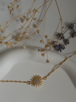 Handmade Pirinç Üzeri Altın Kaplama Güneş Şeklinde Parlak Bileklik - Solar