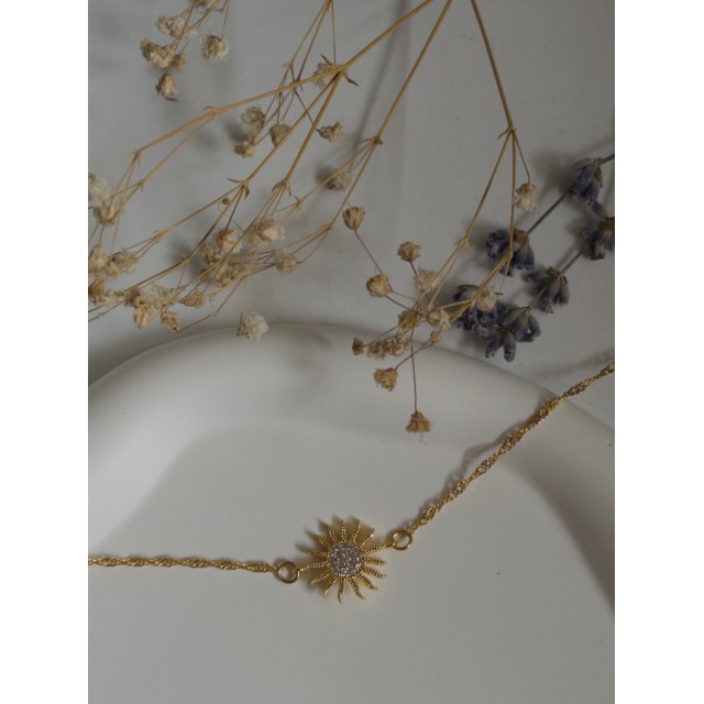 Handmade Pirinç Üzeri Altın Kaplama Güneş Şeklinde Parlak Bileklik - Solar