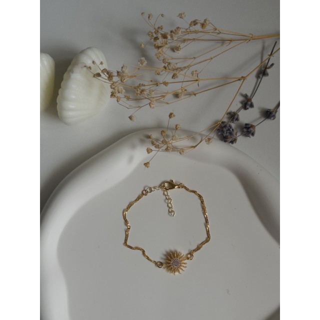 Handmade Pirinç Üzeri Altın Kaplama Güneş Şeklinde Parlak Bileklik - Solar