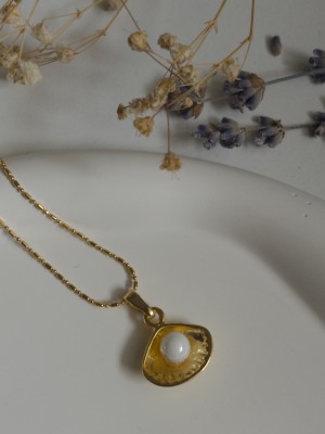 Handmade Pirinç Üzeri Altın Kaplama Istiridye Kadın Kolye - Oyster